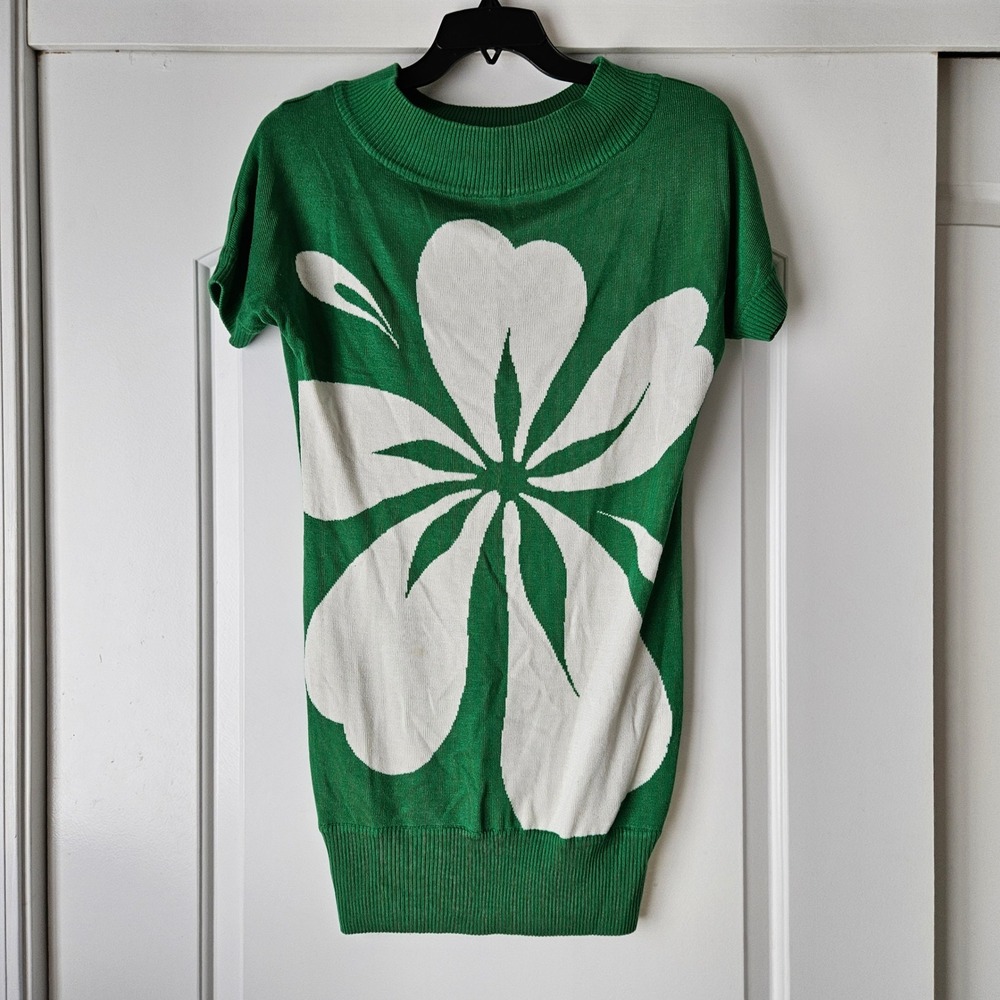 Plastic‎ Island Sweater Dress Womens Medium Green Tropical Resortwear Wool Blend